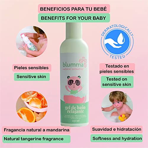 200 ml - Gel de baño natural y ecológico para bebés y niños . Aceite de calendula, manzanilla y aceite esencial de mandarina. - Aporta suavidad e hidratación