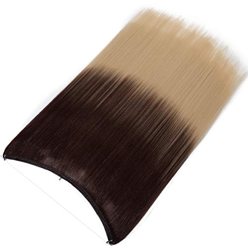 20"(50cm) SEGO Extensiones de Cabello de Hilo Invisible sin Clip [Castaño Oscuro & Rubio Miel] Pelo Sintético Se Ve Natural Una Pieza Postizos Pelucas Lisas (90g)