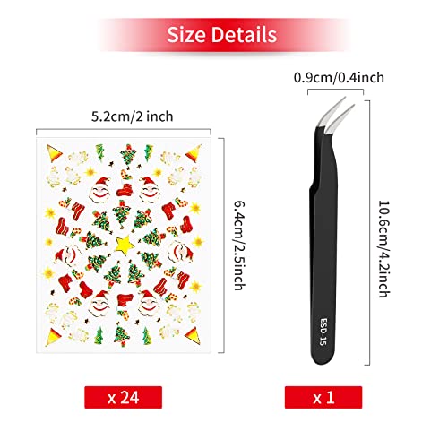 24 Hojas Pegatinas Uñas Navidad Decorativa Copos de Nieve Etiqueta Uñas Adhesivos para Uñas Nail Art Stickers con Pinzas para Decoraciones de Uñas de Bricolaje