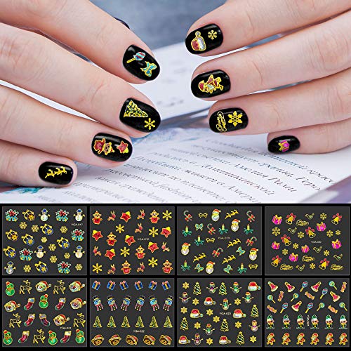 24 Hojas Pegatinas Uñas Navidad, Decorativas Adhesivos Pegatinas para Uñas Nail Art Stickers con Pinzas para Decoraciones de Uñas de Navideñas (Dorado)