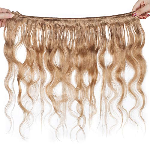 24"(60cm) SEGO Extensiones Cortina Pelo Natural Rizadas sin Clip Cabello Humano Brasileño [#27 Rubio Miel] Brazilain Human Hair Bundles Body Wave (1 Pieza,100g)