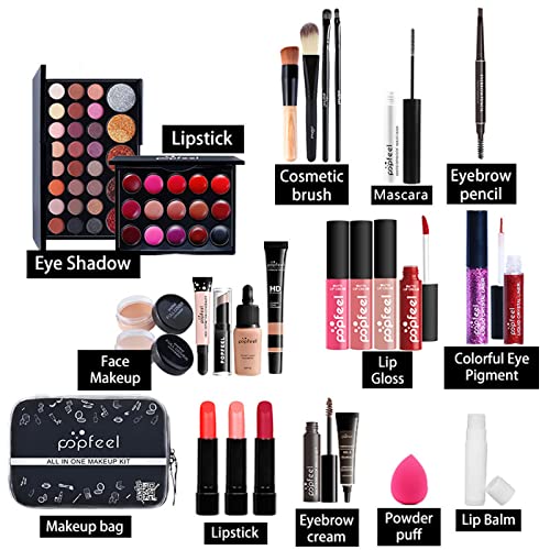 26 piezas Kits de Maquillaje, Set de Cosméticos Todo en Uno, Set de Regalo de Maquillaje Kit de Inicio Completo con Sombras de Ojos, lápiz Labial, Kit de Cosméticos para Niñas Mujeres