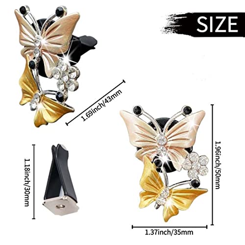 2pc Creative Butterfly Car Perfume Aromatherapy Love Car Air Conditioning Vent Perfume Clip Diffuser Stone,Car Air Fresheners Vent Clips,Car Perfume Clip,Sparkly Car Accessories For Women (Yellow)