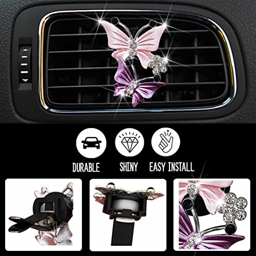 2pc Creative Butterfly Car Perfume Aromatherapy Love Car Air Conditioning Vent Perfume Clip Diffuser Stone,Car Air Fresheners Vent Clips,Car Perfume Clip,Sparkly Car Accessories For Women (Yellow)