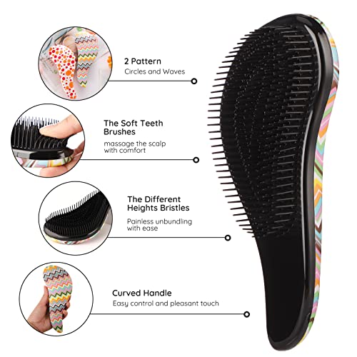 2pcs Detangling cepillo, Segbeauty masaje cepillo de pelo enredado peine aplicar para mojado seco cabello rizado para mujeres hombres adultos niños (Círculos y ondas)