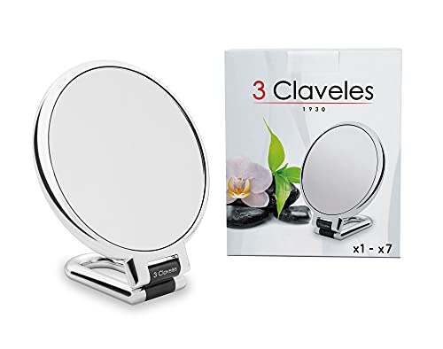 3 Claveles - Espejo de Aumento con Base Plegable, 15 cm - 1x, 7x