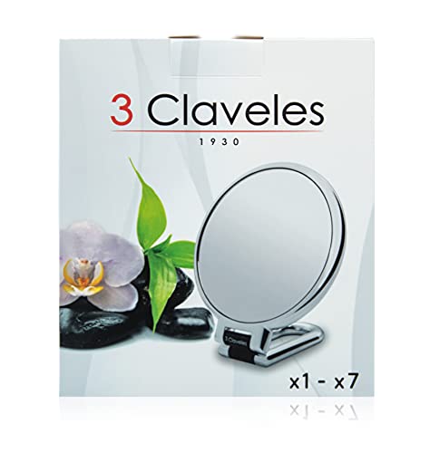 3 Claveles - Espejo de Aumento con Base Plegable, 15 cm - 1x, 7x