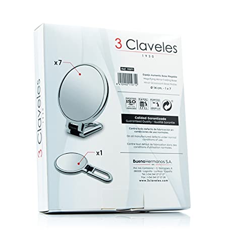 3 Claveles - Espejo de Aumento con Base Plegable, 15 cm - 1x, 7x