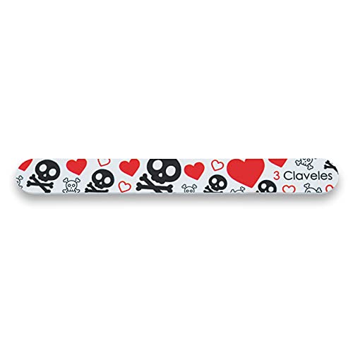 3 Claveles - Lima De Corindón Flexible, Lima De Manicura De 2 Caras, Lima Acolchada Para Uñas, 2 Usos, Decorada, Colección Skull Lover, Corindón, 8 Cm, Blanco