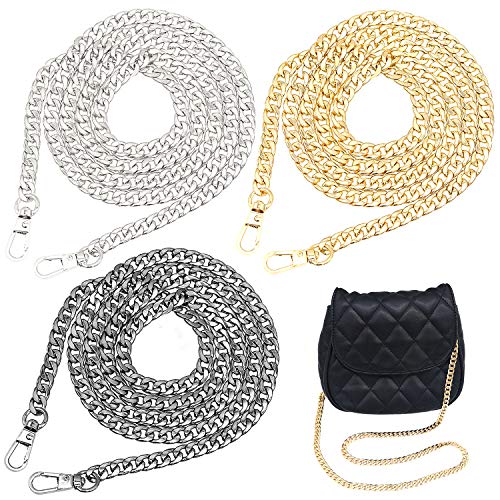 3 Piezas Cadena de Metal, Resistente y Duradera Desmontable Correa de Cadena para Mujeres Bolso de Mano Hombro Cruz Cuerpo Bolsa