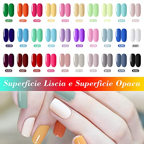 33 Pcs 8ML Esmalte Semipermanente, SHOWNAIL 30 Colores de Pintauñas Semipermanentes Remojo con Base, Top Coat Brillante y Mate, Set Esmalte de Uñas Semipermanentes con Negro, Blanco, Azul, Pastel