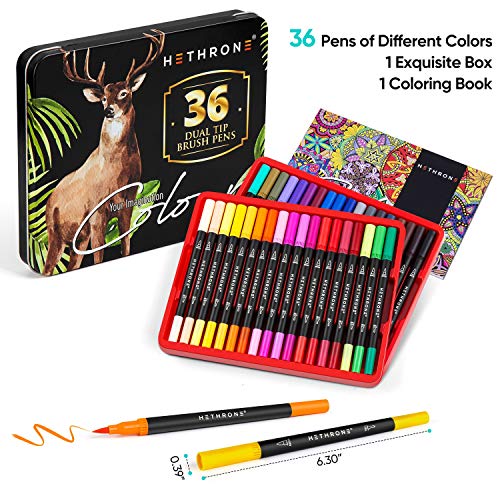 36 rotuladores para colorear Hethrone, rotuladores de doble punta ancha y fina para adultos, para colorear libros, caligrafía, pintar, viñetas, diarios, suministros artísticos.