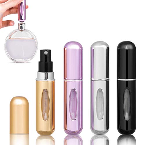 4 Pieza 5ml Atomizador de Perfume Recargable, Dispensador Portatil de Perfume Bote de Spray Viaje Pulverizador de Mini