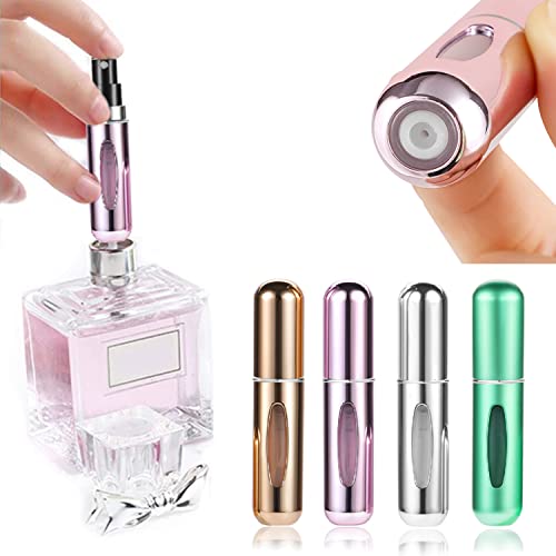 4 Piezas Perfume Atomizador, 5ml Atomizador Perfume Recargable con ventana transparente Atomizador de bolsillo para bolsos, viajes, vacaciones