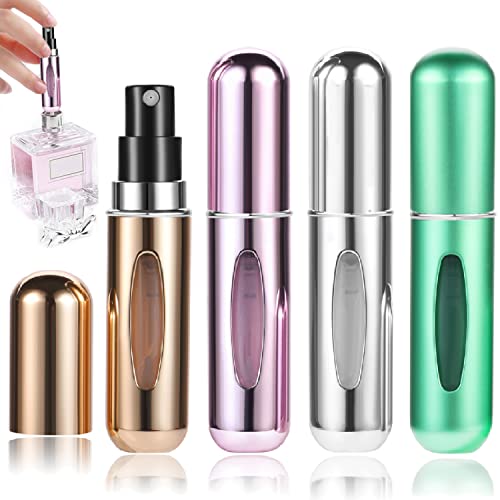 4 Piezas Perfume Atomizador, 5ml Atomizador Perfume Recargable con ventana transparente Atomizador de bolsillo para bolsos, viajes, vacaciones