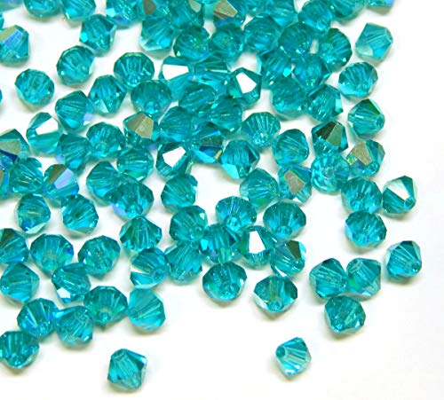 40 perlas de cristal de Bohemia Preciosa de 4 mm, doble cono, perlas checas, perlas de cristal talladas, varios colores (circonita azul AB)