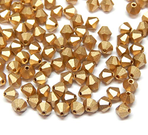 40 perlas de cristal de Bohemia Preciosa de 4 mm, doble cono, perlas checas, perlas de cristal talladas, varios colores (oro metálico)