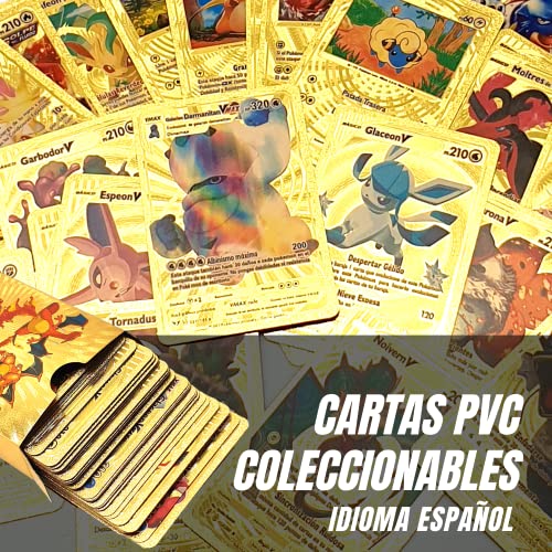 42 Cartas Doradas PVC Pok Español VMAX - V - DX - GX. Edición Coleccionista Tarjetas de Oro PVC