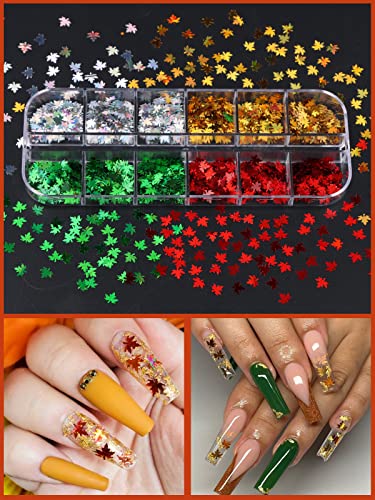 48 cuadrículas Lentejuelas Holograficas Glitter, Kalolary 3D Lentejuelas Holográficas para Gracias con Láser Hojas Otoño Brillantes Calcomanías Uñas Escamas para Mujeres Maquillaje Bricolaje(4 cajas)