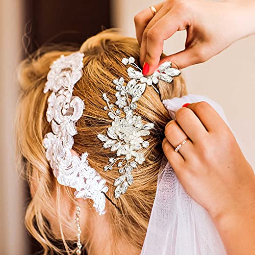 5 Peines Laterales de Perla de Pelo de Boda Peine de Cristal de Pelo Horquillas en Forma U de Pelo de Novia Accesorio de Diamantes de Imitación Peine de Pelo de Flor de Perla (Plata)