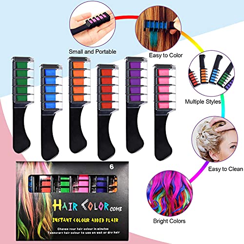 6 Colores Tiza de Pelo, EBANKU Hair Chalk Peine de tiza para el pelo con Tapa, temporal, no tóxico, para niños, ideal para Navidad, cumpleaños, fiestas, regalos para niñas y niños a partir de 4 años