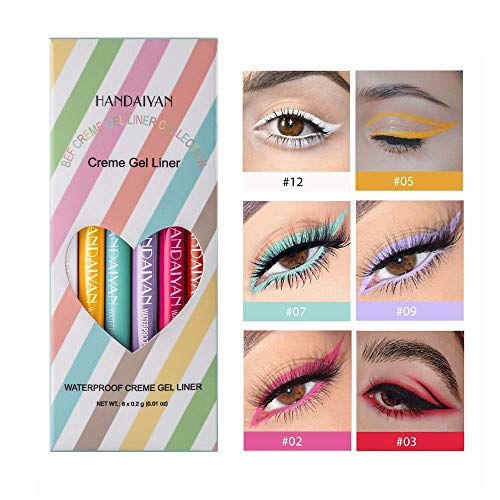 6 colores Ultra-fino Eyeliner Gel Impermeable Creme Gel Liner Lápiz de ojos que no se mancha Sombra de ojos de secado rápido Crayon Metallic Eye liner Pen Set A