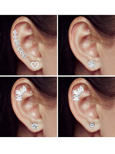 6 Pares de Pendientes de Cartílago Trago de Acero Inoxidable Piercing de Perno de Cuerpo Nariz Labio Labret de Barra con Pesas para Adornos de Hombres Mujeres (Plateado)