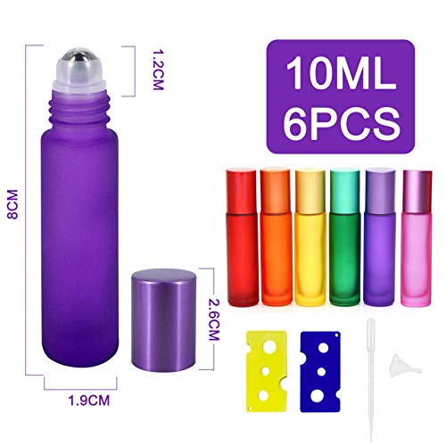 6 Piezas Botellas Roll On Cristal para Aceites Esenciales,Botella de Vidrio con Rodillo,10 ml Botellas de Rodillos de Aceites Esenciales,Rollo de Vidrio de Botella de Vidrio,Botella de Rodillo vacía