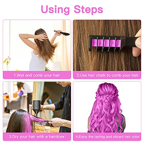 6 Piezas Hair Chalk Peine de Tiza para el Pelo para Niñas y Niños, de Color Brillante Temporal para Niños Niñas Regalos, Lavable, Tinte para el Pelo para, Cumpleaños, Cosplay, Fiesta