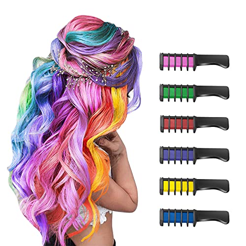 6 Piezas Hair Chalk Peine de Tiza para el Pelo para Niñas y Niños, de Color Brillante Temporal para Niños Niñas Regalos, Lavable, Tinte para el Pelo para, Cumpleaños, Cosplay, Fiesta