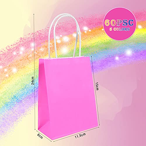 60 piezas Bolsas Regalo Mini,Bolsas Papel,Bolsas de Papel con Asas,Bolsas Papel Kraft,Bolsas Papel Regalo,5 colores(11.5 * 6 * 15cm)