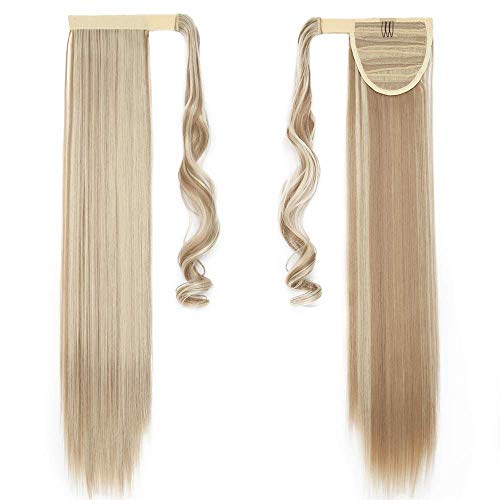 65cm - Silk-co Coleta Postiza de Pelo Sintético con Clips Extensiones de Caballo Liso & Largo Cola de Caballo Ponytail [#Miel Rubia & Lejía Rubia] - 100g