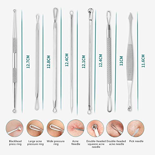 7 en 1 kit de herramientas extractor de espinillas para eliminar espinillas, tratamiento de herramientas para la eliminación de manchas de acné y espinillas y piel facial sin riesgos con (negro)