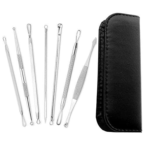 7 en 1 kit de herramientas extractor de espinillas para eliminar espinillas, tratamiento de herramientas para la eliminación de manchas de acné y espinillas y piel facial sin riesgos con (negro)