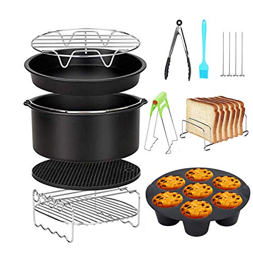 8 Inch Accesorios Para Freidoras De Aire10 Piezas,for GOWISE/COSORI/PHILLIPS/COZYNA Y Otras Marcas De Airfryer Por Encima De 4.0L,Regalo Extra 4 PCS BBQ Pin(Black 10 PCS)