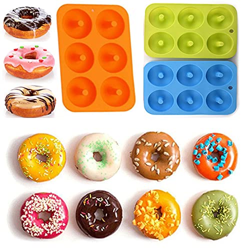 9pcs - 3 Molde para Donut Molde de Silicona para Pasteles, Bandeja para Hornear Muffins , 6 Cavidades de Pastel Antiadherente con 6 Taza de Muffin Reutilizada para Tartas,Magdalenas,Galletas,Bagels