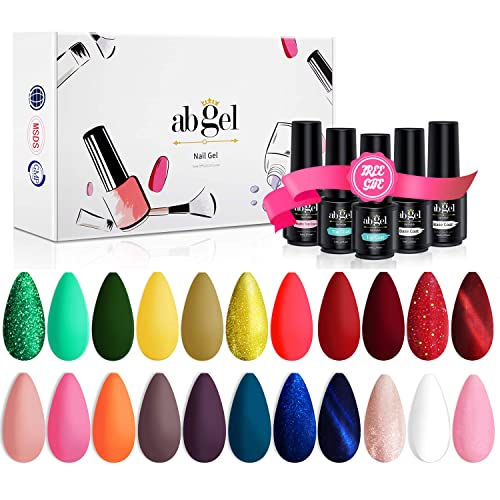 ab gel 27pcs Soak Off Gel Kit de esmalte de uñas con base y capa superior, Juego de esmalte de gel de 22 colores