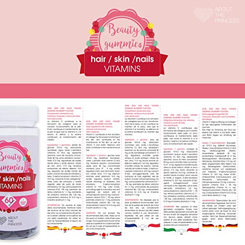 About the Princess Vitaminas para el Cabello, Uñas y Piel, Beauty Gummies, Gominolas de Multivitaminas con Biotina, Vitamina C y A, Selenio y Zync, Arandanos, Arandanos, 60 Gomitas