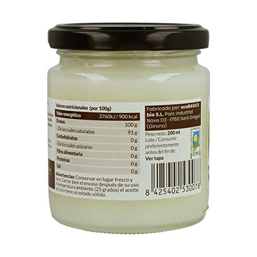 Aceite de Coco Desodorizado BIO 200 ml Naturitas | Sin Gluten | Sin olor | Ideal para todo tipo de uso