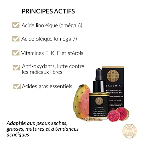 Aceite de semillas de higo chumbo, certificación ecológica, vegetal puro y 100% natural Cara, contorno de ojos y cuello.-