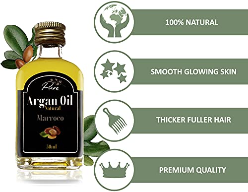 Aceite puro de Argan - 100% Natural Bio Orgánico Prensado en frío en Marruecos para la piel Pelo Barba Uñas Masaje Aceite de Marruecos 50 ml