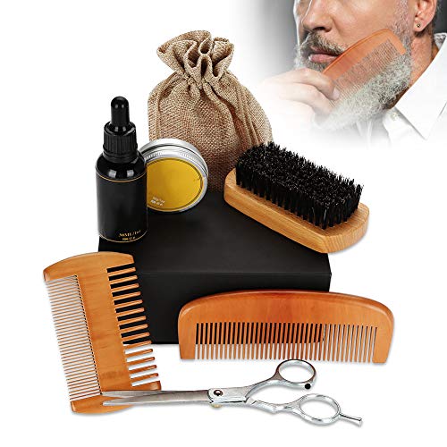 Aceites cuidado de barba kit, peine, manteca de bálsamo, tijeras de peluquero, brocha de bigote, modelado y arreglo de afeitado, juegos de herramientas de afeitado para hombre