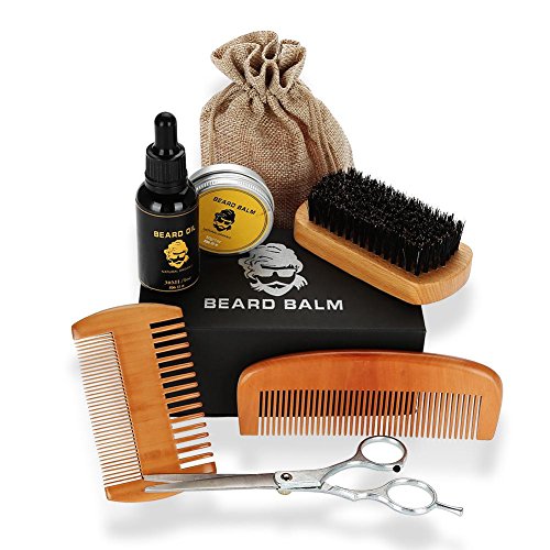 Aceites cuidado de barba kit, peine, manteca de bálsamo, tijeras de peluquero, brocha de bigote, modelado y arreglo de afeitado, juegos de herramientas de afeitado para hombre