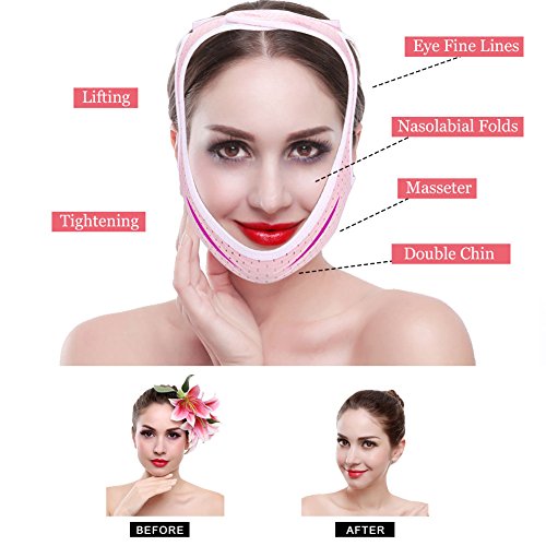 Adelgazante Facial Vendajes de Cara mascarilla para Adelgazar Papada Reductor y Antiarrugas cuidado facial piel compacto V-line (L)