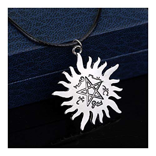 AdorabFruit Présent Pendentif Collares Plateado Pentagrama pentáculo Colgante, Collar de Estrella de Cinco Puntas de la Runa de Colgante