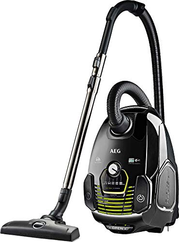 AEG VX7-2-ECO Aspiradora de Trineo Con Bolsa. 650 W de Potencia, Filtro Higiénico Lavable, Radio de acción de 12m, Silencioso, 69dB de Ruido, Ecológico, Cepillos Suelos y Parquet, Color Negro