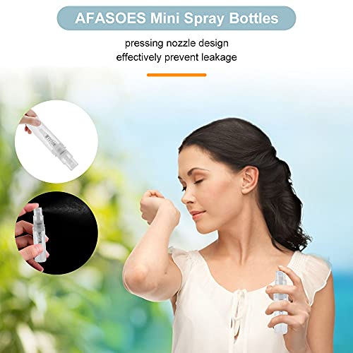 AFASOES 80 Pcs Mini Botellas de Spray 3ml Botella Spray Pulverizador Botella de Plástico con Atomizador Bote Spray Vacío con Tapas Botellas Spray Rellenables para Perfume Muestras Liquido, Cerra bien