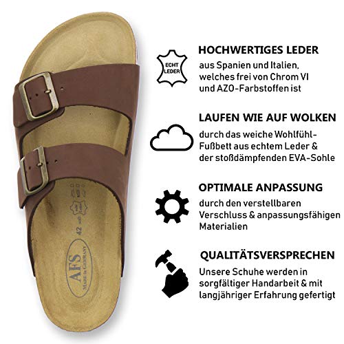 AFS-Schuhe 3100 cómodas pantuflas para hombre de piel, zapatillas de trabajo, fabricadas en Alemania, marrón tabaco, 44 EU