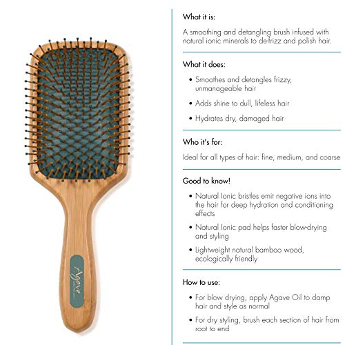 Agave Natural Bamboo Paddle Brush - Cepillo profesional de madera de bambú natural