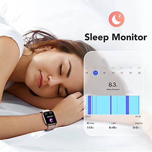 AGPTEK Smartwatch Mujer, 1.69'' Reloj Inteligente Deportivo Impermeable IP68 con SpO2 Oxígeno en Sangre Monitor de Frecuencia Cardíaca, Sueño Podómetro y Calorías, Rosa